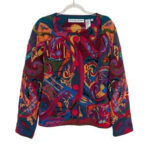 Vintage 90s Michael Simon Artsy Beaded Cardigan Womens Size Small Embroidered